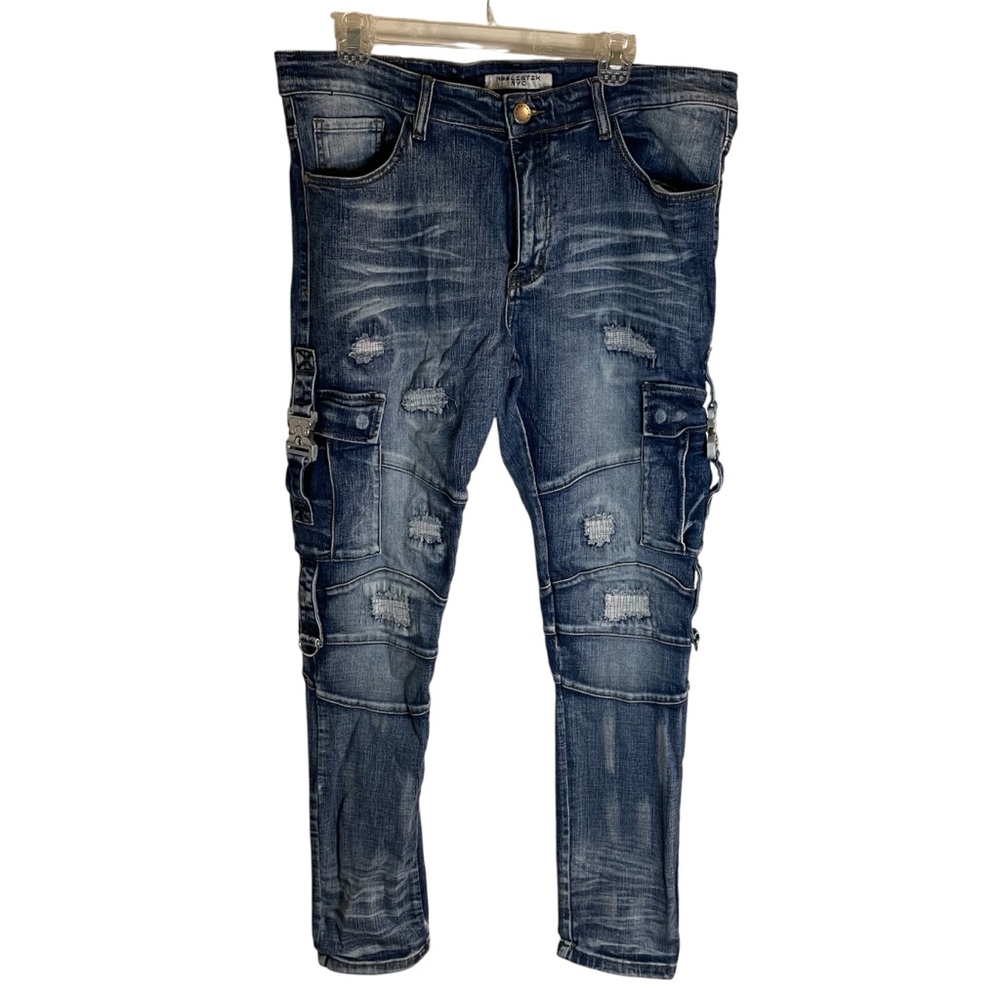 Reelistik NYC Men's Dark Blue Cargo Jeans Size 36 waist grunge retro buckles